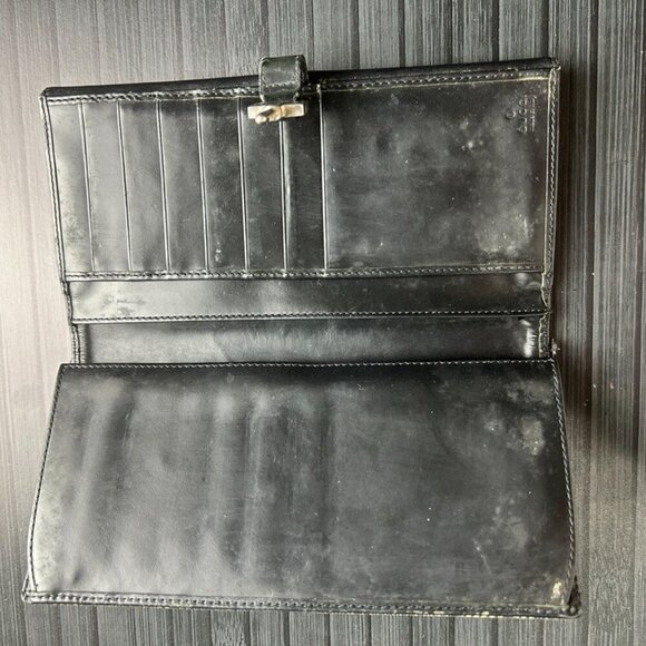 Gucci Wallet Canvas Leather Navy Round Zip Long Wallet Authentic|Used - Picture 3 of 4